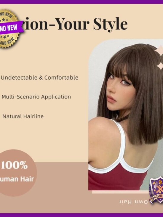 Short Straight Bob Human Hair Wig With Bangs Glueless Daily Wear